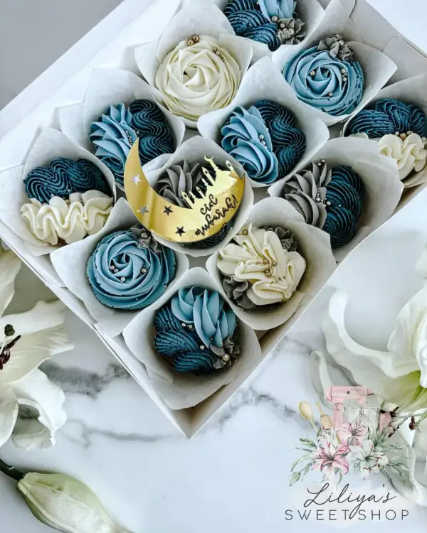 Eid Mubarak - Box of 12 Floral Cupcakes