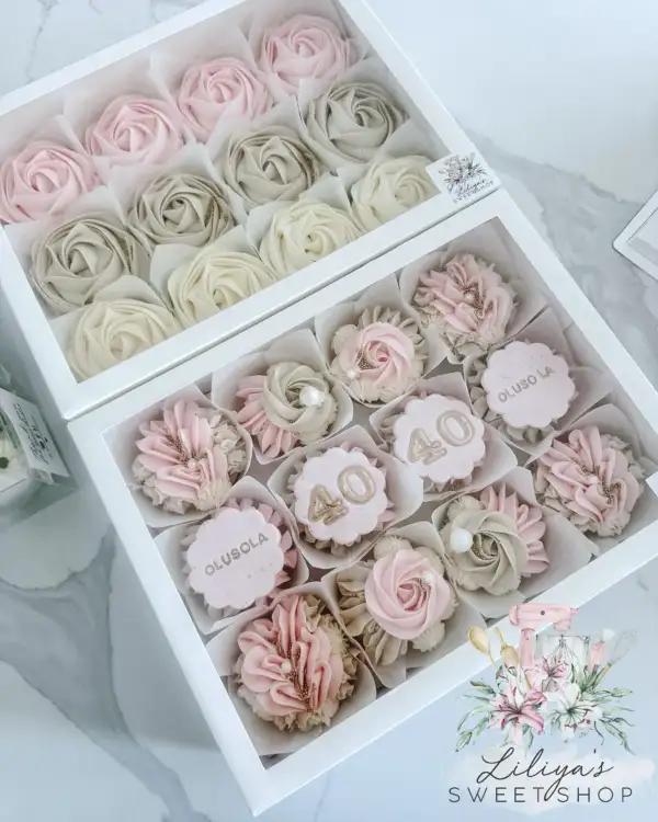 Personalized Message - Box of 12 Floral Cupcakes