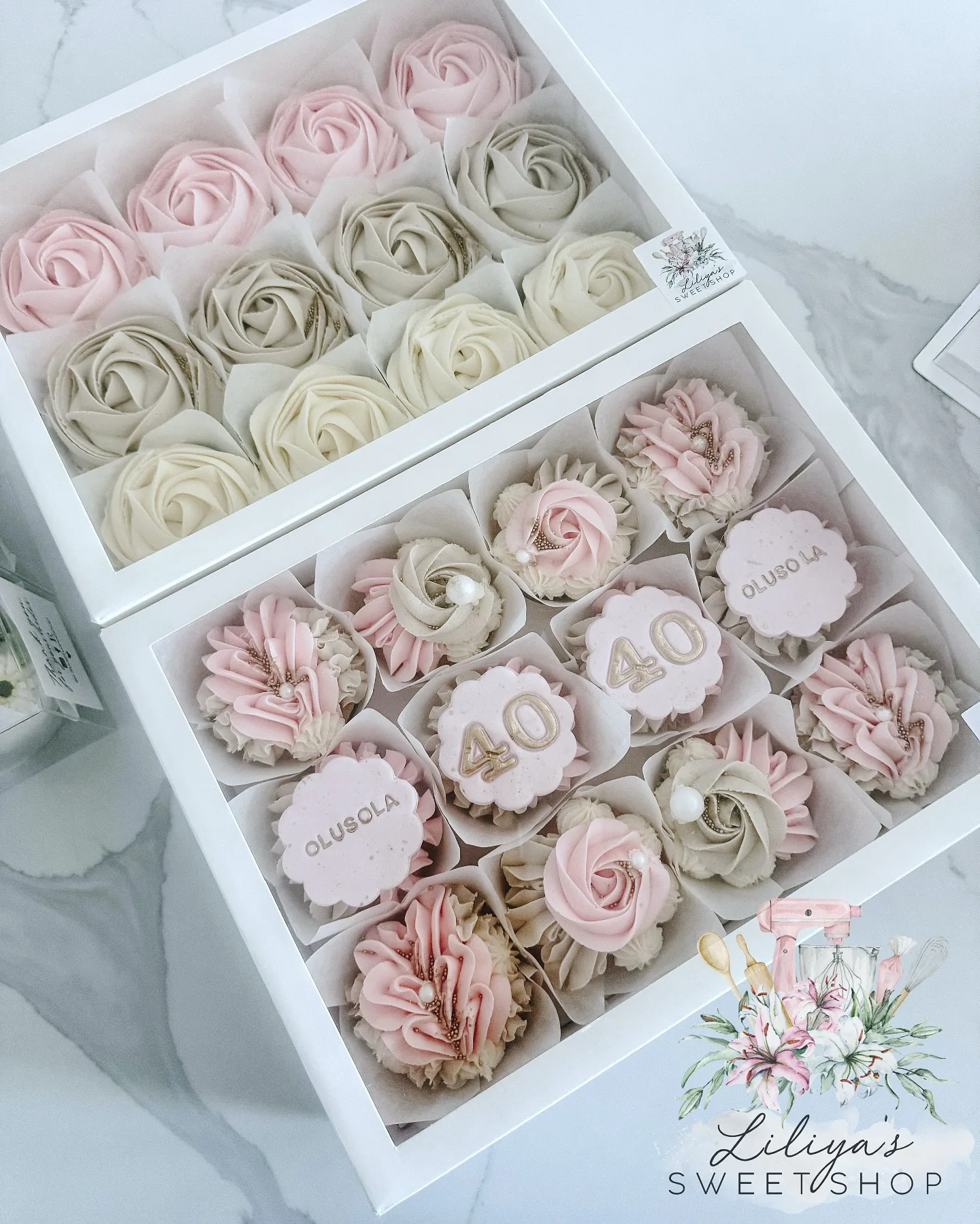 Personalized Message - Box of 12 Floral Cupcakes