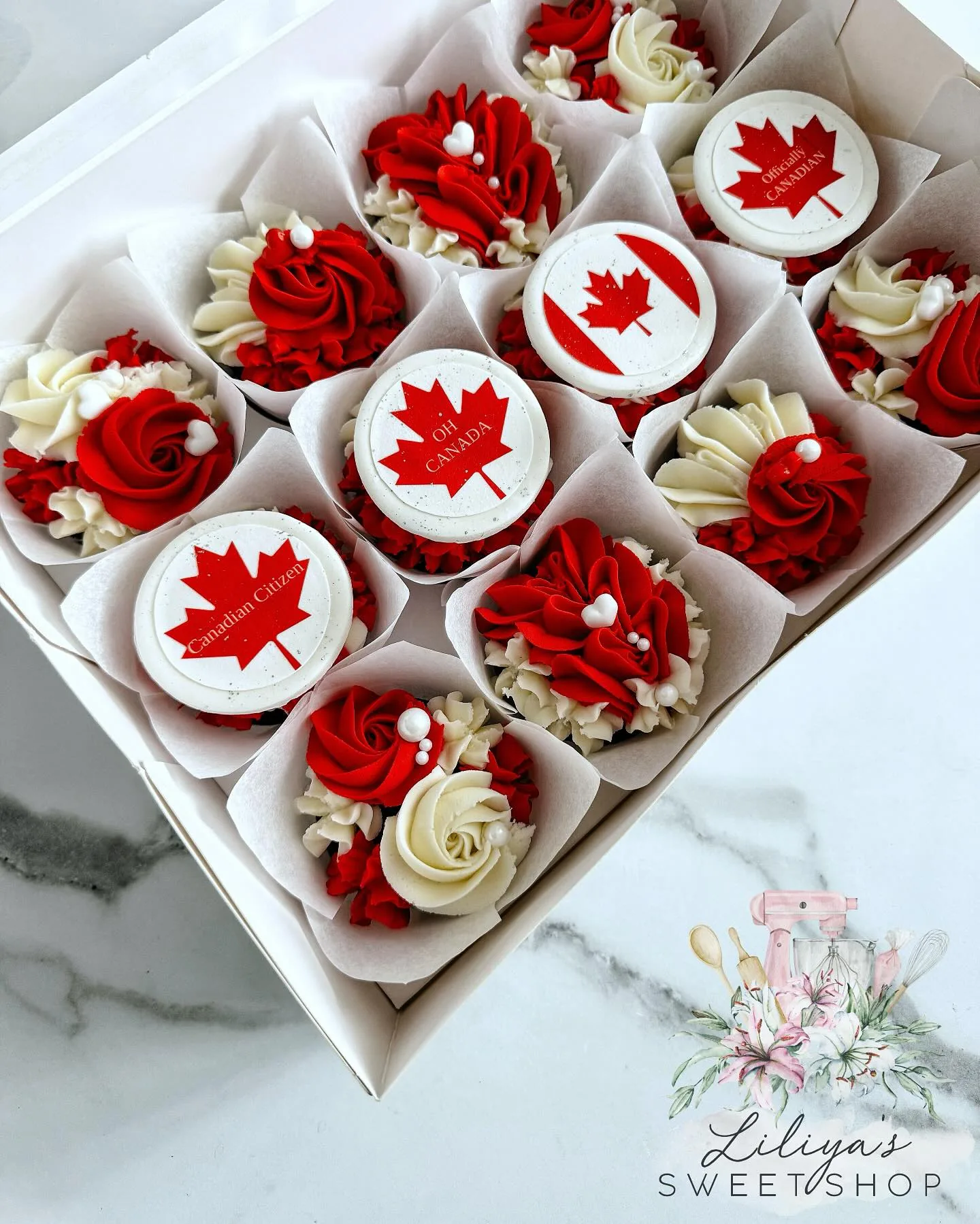 Oh Canada - Box of 12 Floral Cupcakes