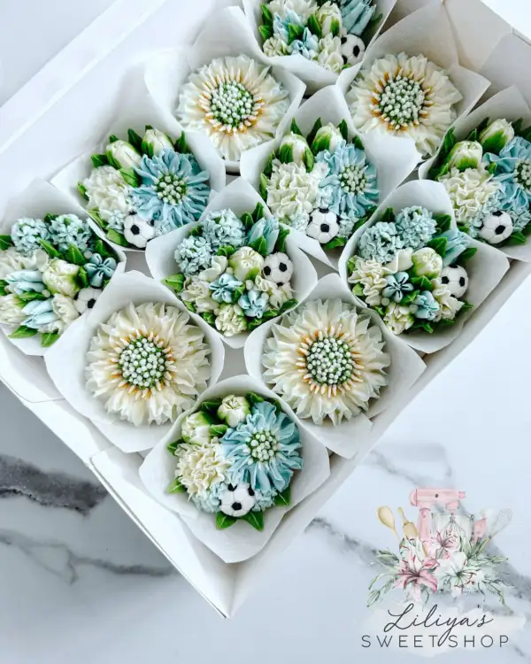 Soccer Fan - Box of 12 Floral Cupcakes